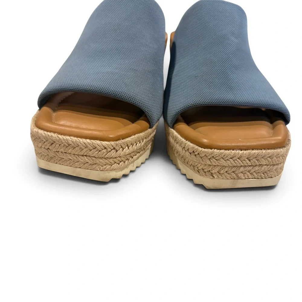 SM New York Jayla Blue Textile Espadrille Cork Wedge Platform Sandals 7M